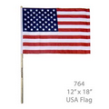 12"x18" USA Flag W/ 24" Wooden Pole - Blank Unimprinted